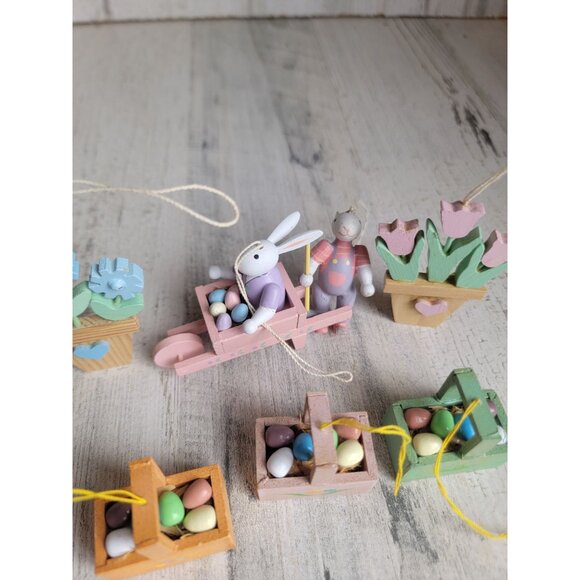 Vintage wooden Easter bunny egg Barrel AS IS ornament set Xmas spring - Picture 4 of 13